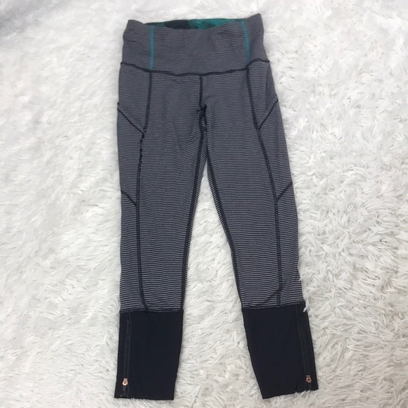 Lululemon Rebel Runner Crop Mini Pop Stripe Heathered Slate Black / Black - Picture 1 of 9